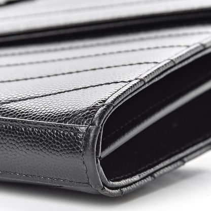 Saint Laurent Grain De Poudre Matelasse Chevron Monogram Chain Wallet Black 10 of 12