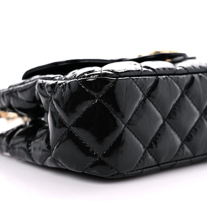 Chanel Shiny Crumpled Calfskin Quilted Small Wavy CC Hobo Black 7 of 8