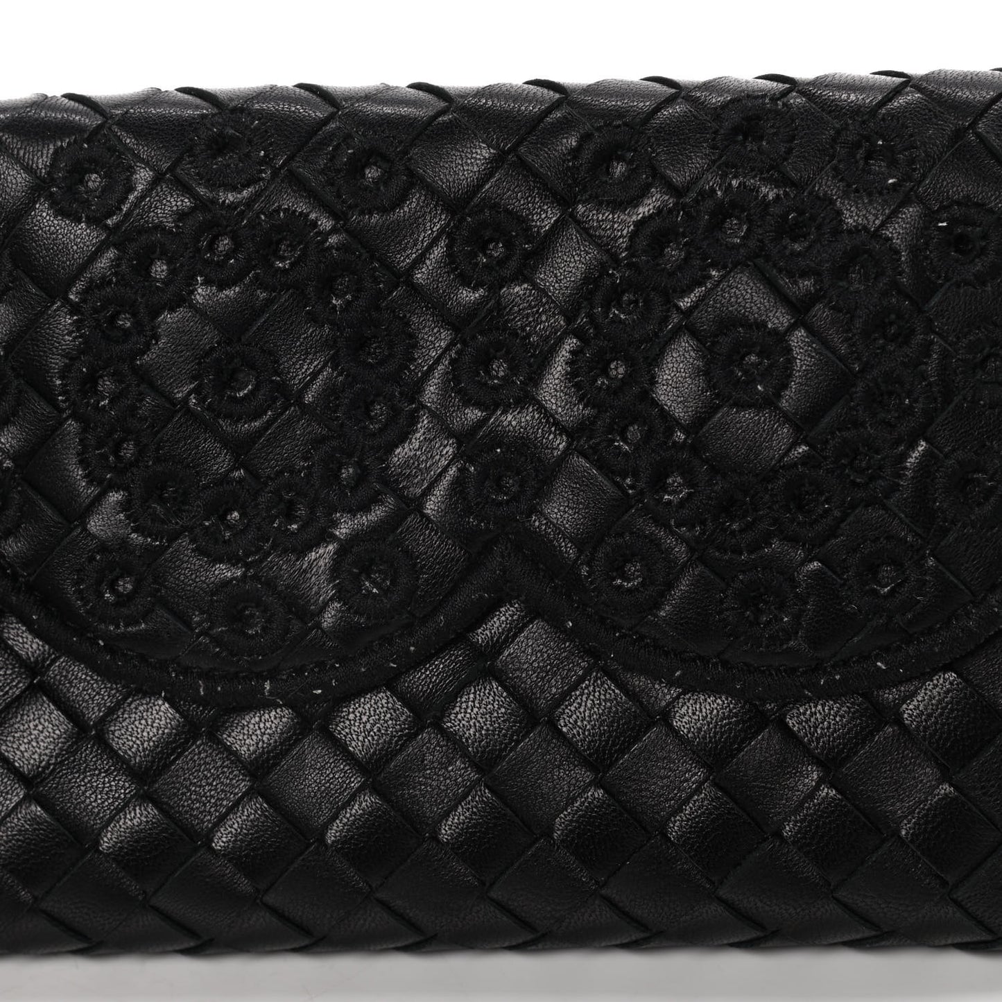 Nappa Intrecciato Embroidered Lace Continental Flap Wallet Black
