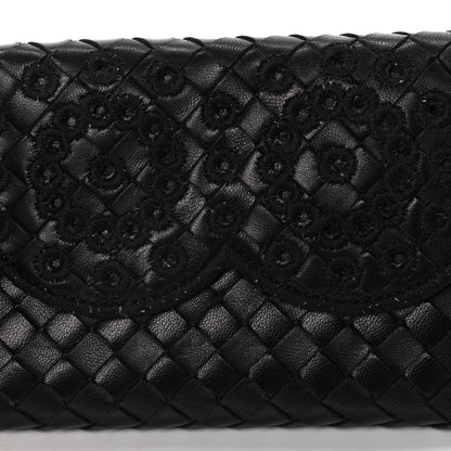 Bottega Veneta Nappa Intrecciato Embroidered Lace Continental Flap Wallet Black 8 of 20
