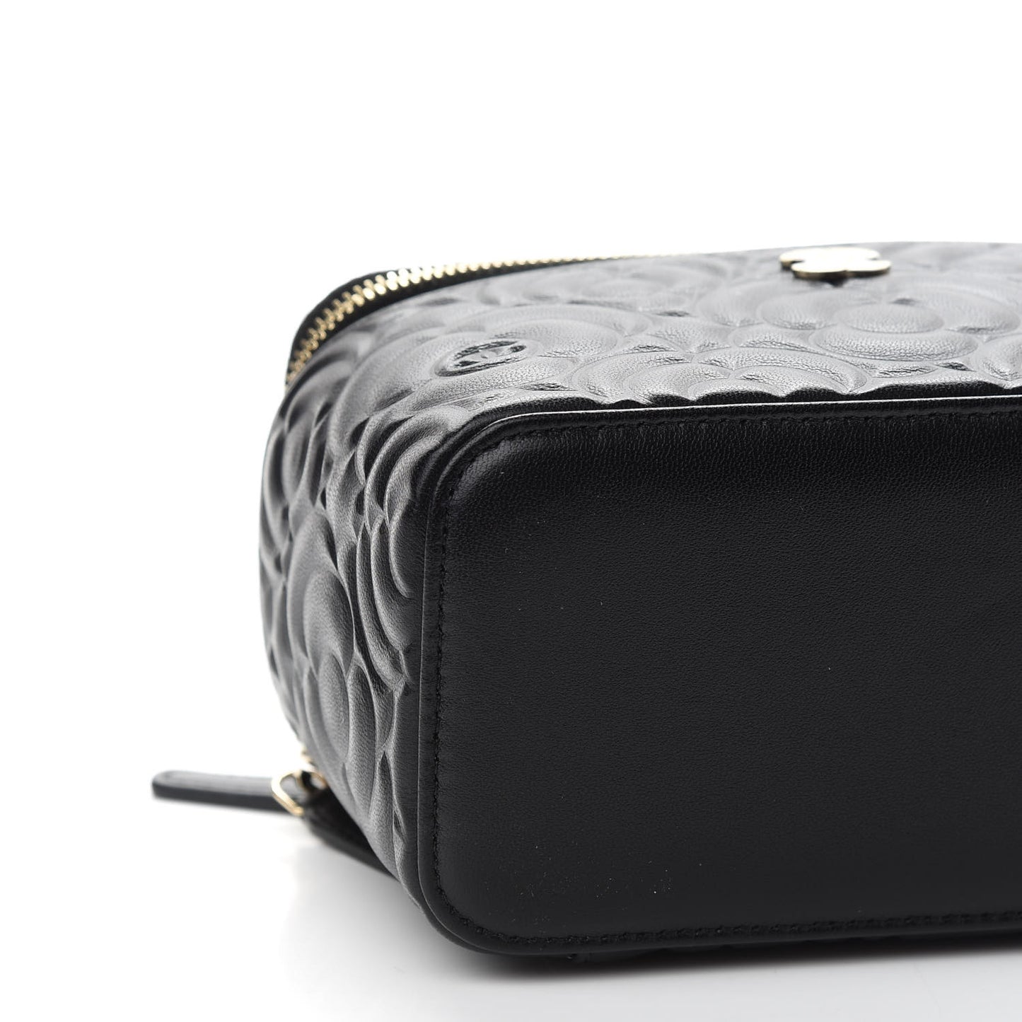 Lambskin Camellia Embossed Small Vanity Case With Chain Black