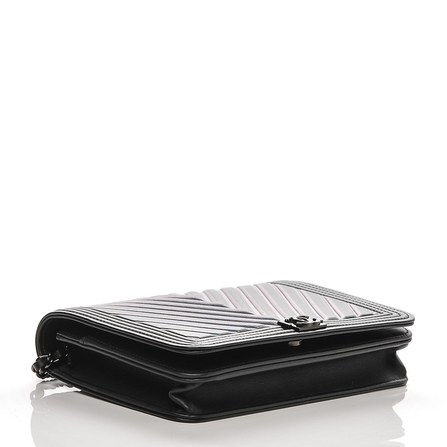 Calfskin Painted Chevron Embossed Boy Wallet On Chain WOC Black