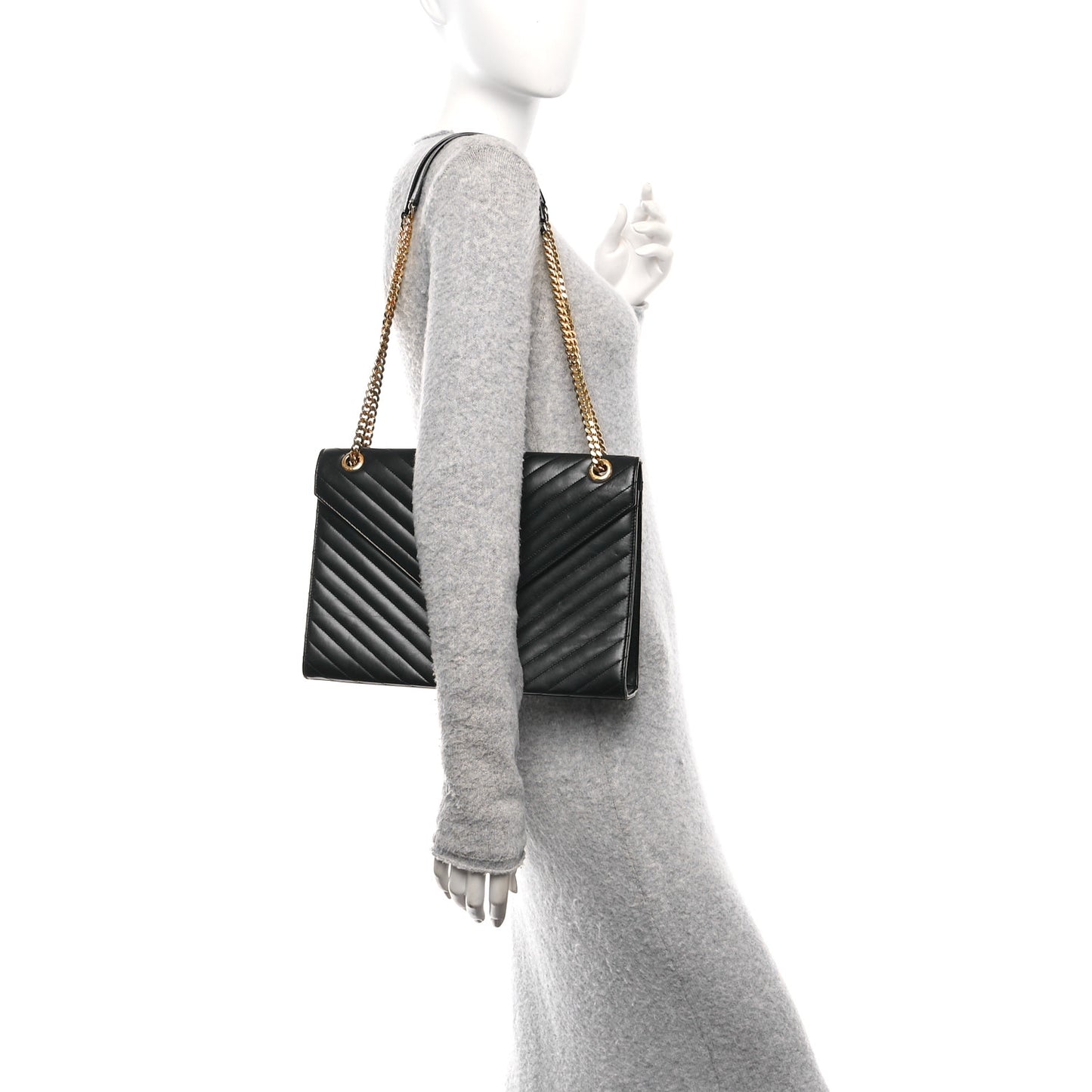 Smooth Calfskin Matelasse Chevron Large Monogram Satchel Black