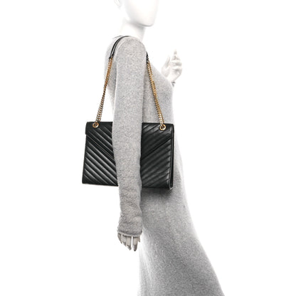 Saint Laurent Smooth Calfskin Matelasse Chevron Large Monogram Satchel Black 3 of 23