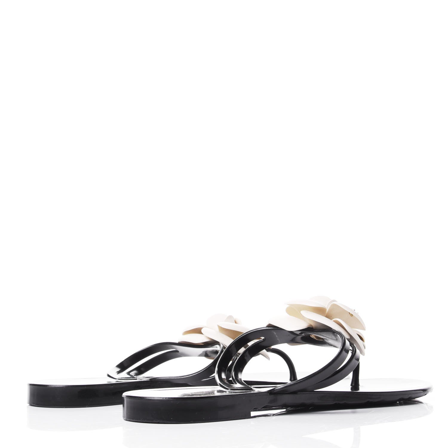 Chanel Jelly Camellia Thong Sandals 40 Black Ivory 4 of 10