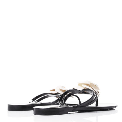Chanel Jelly Camellia Thong Sandals 40 Black Ivory 4 of 10