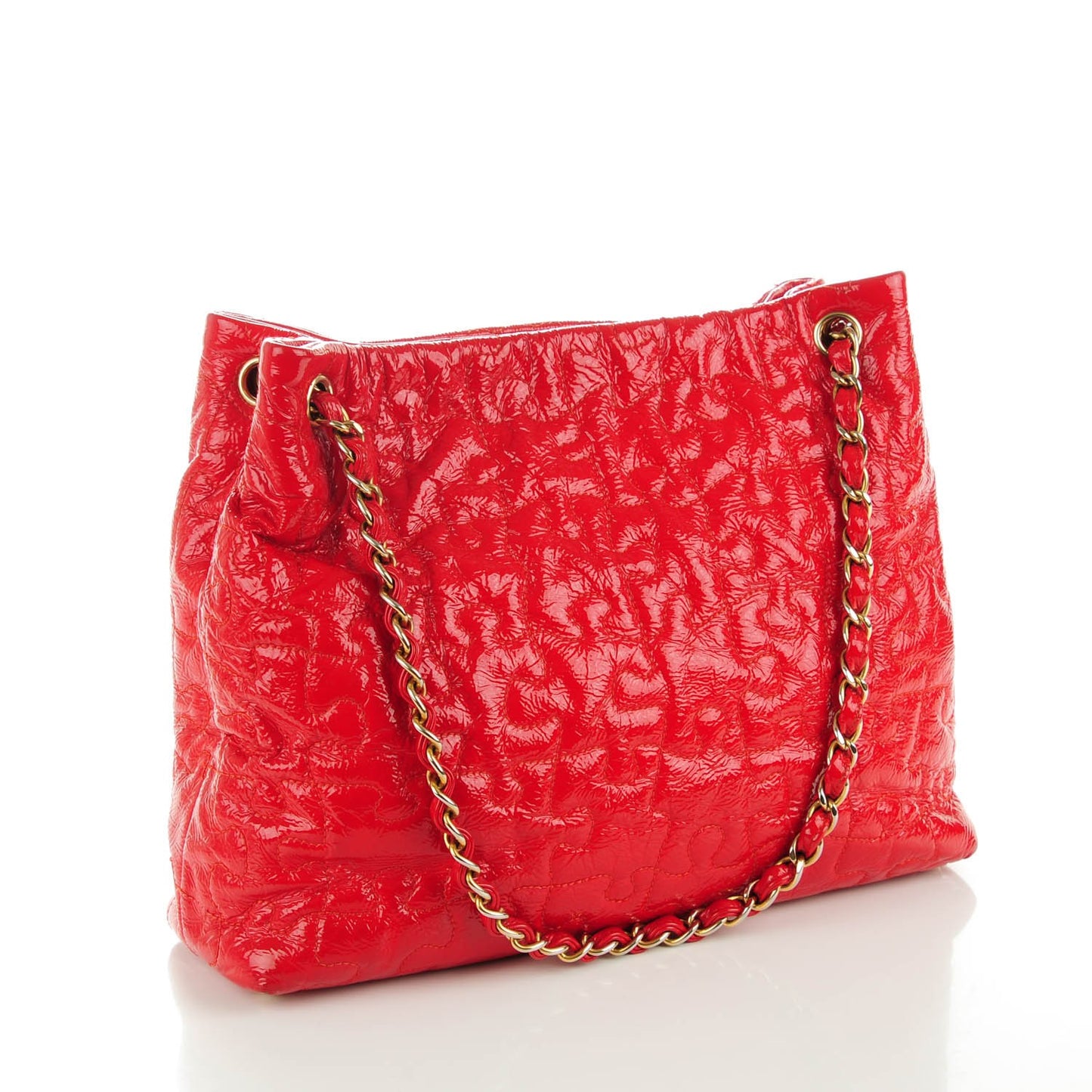 Crackled Patent Calfskin Puzzle Tote Red