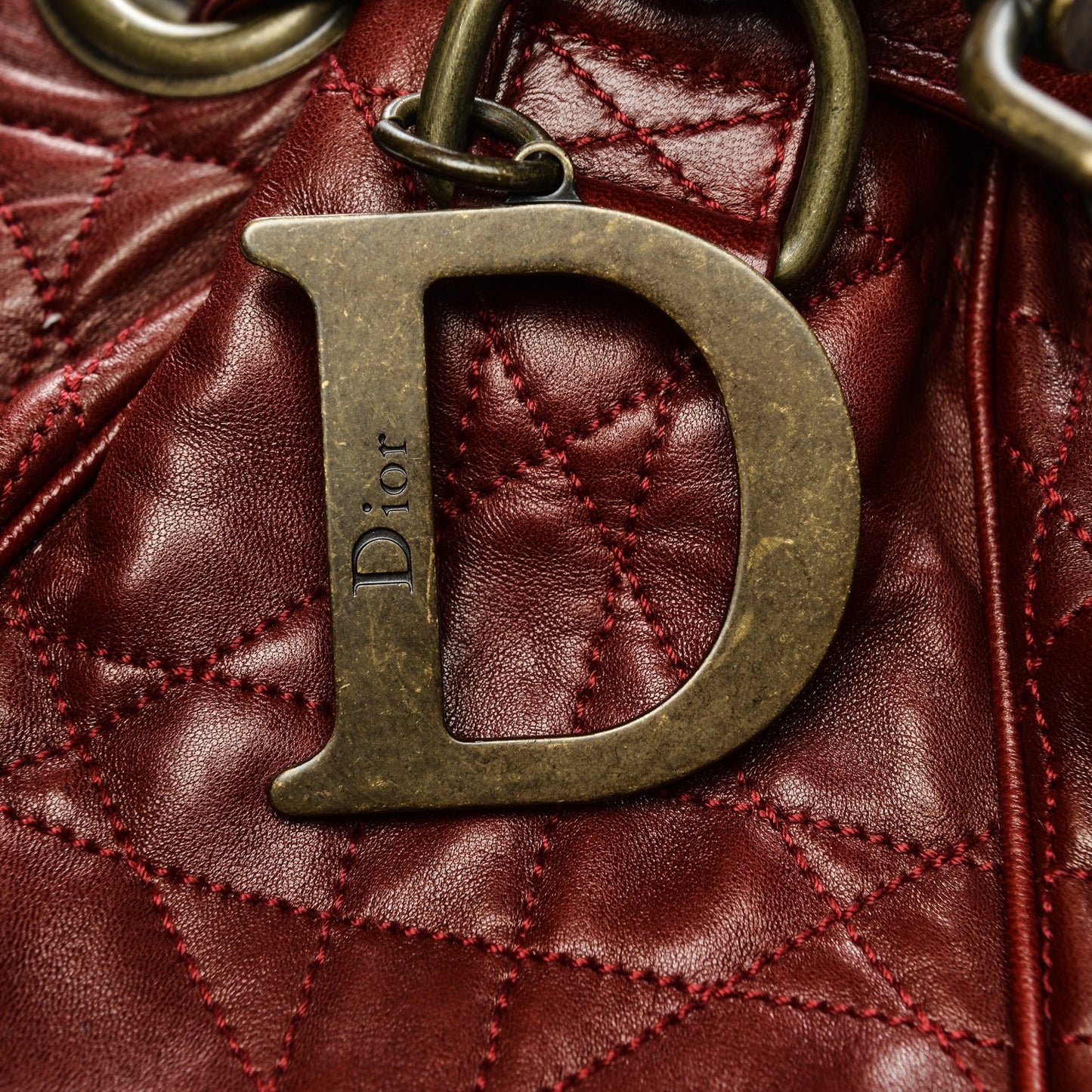 Lambskin Cannage Drawstring Bag Red