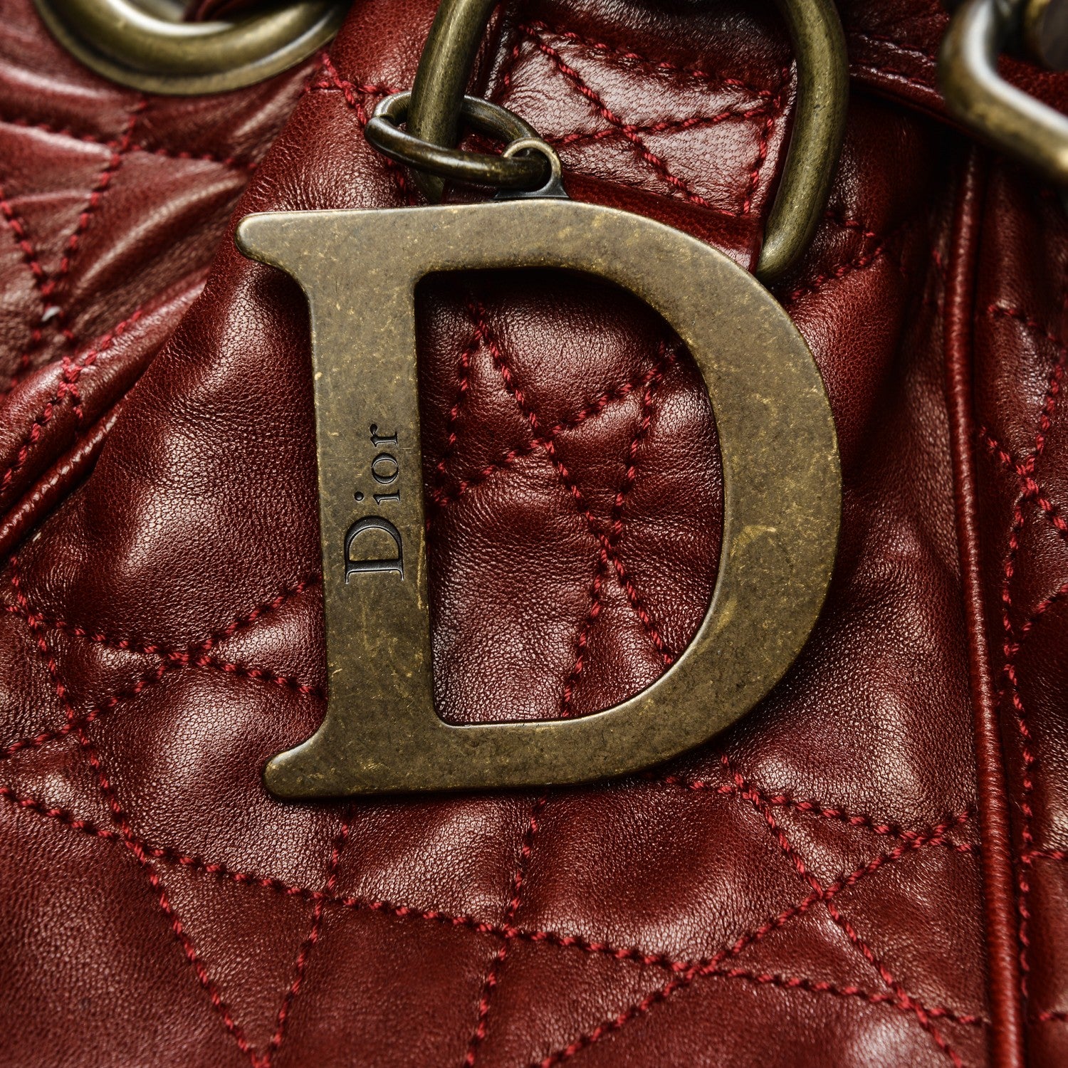 Christian Dior Lambskin Cannage Drawstring Bag Red 7 of 11