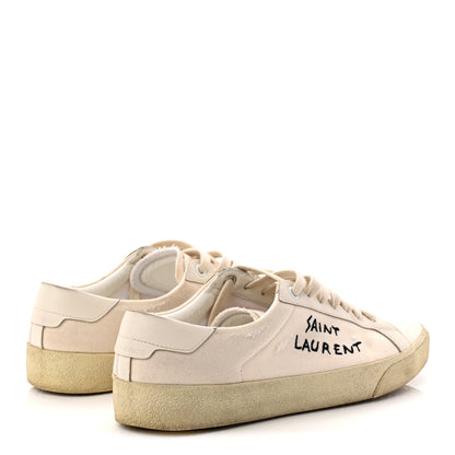 Saint Laurent Distressed Canvas Court Classic Sneakers 38.5 Panna 5 of 11