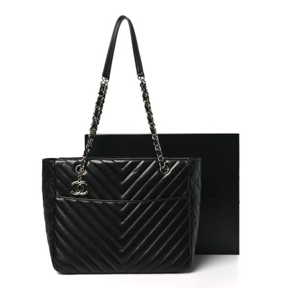 Chanel Lambskin Surpique Chevron Quilted Tote Black 11 of 11