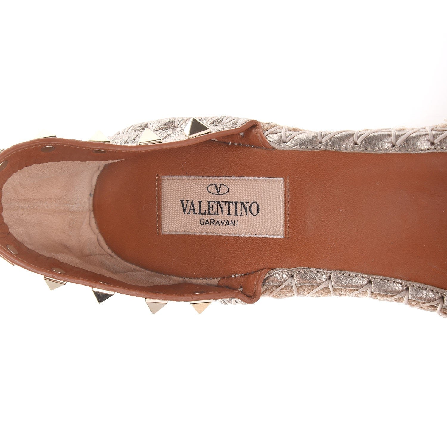 Valentino Garavani Metallic Grained Calfskin Rockstud Ankle Wrap Espadrille 15/85mm Wedges 40 Skin 9 of 11