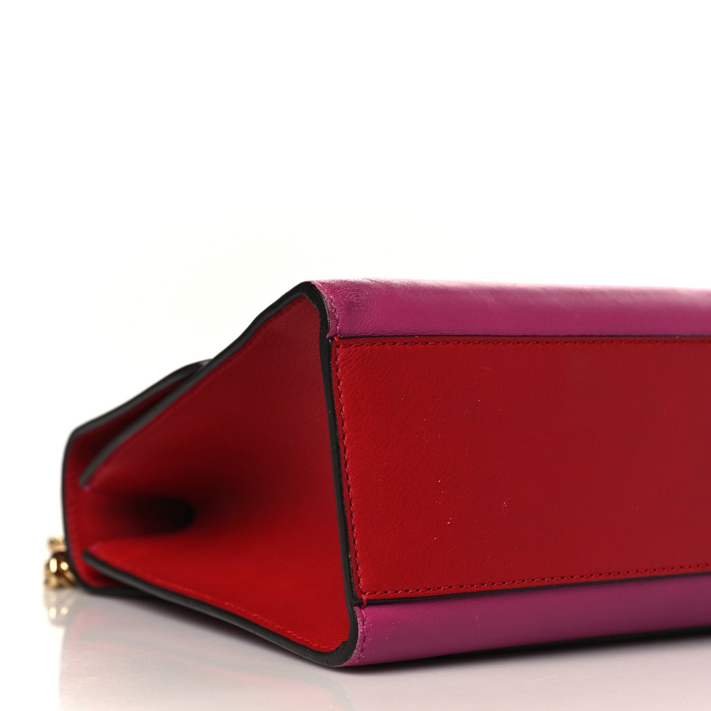 Moon Calfskin Bi-Color Medium Padlock Shoulder Bag New Rosette Hibiscus Red