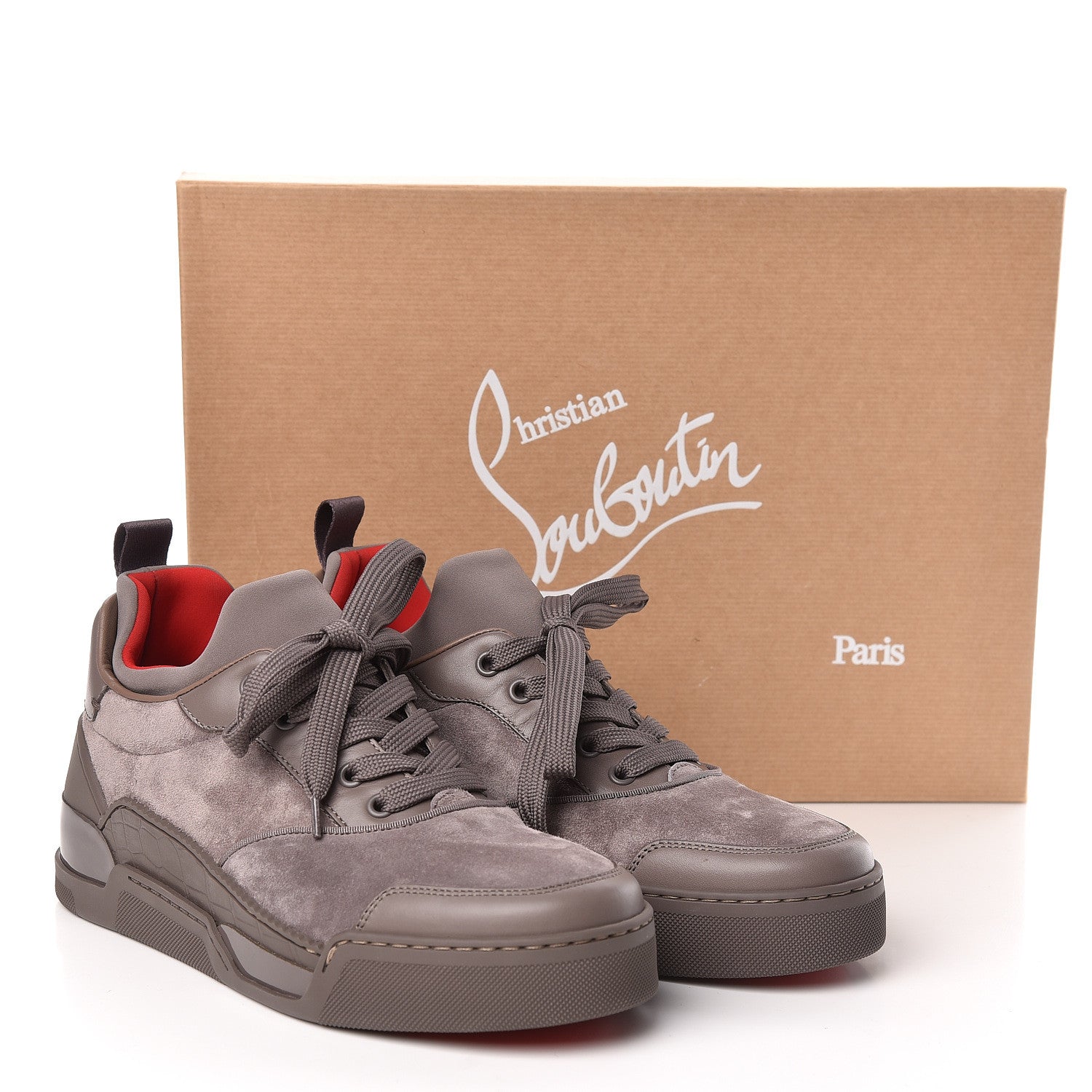 Christian Louboutin Calfskin Neoprene Veau Velours Mens Aurelien Flat Sneakers 39 Grey 9 of 9