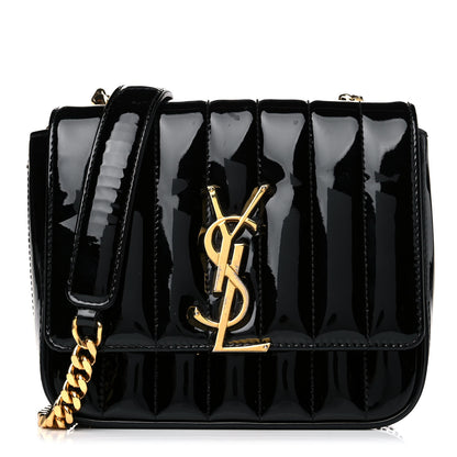 Saint Laurent Patent Calfskin Matelasse Monogram Small Vicky Chain Bag Black 1 of 14