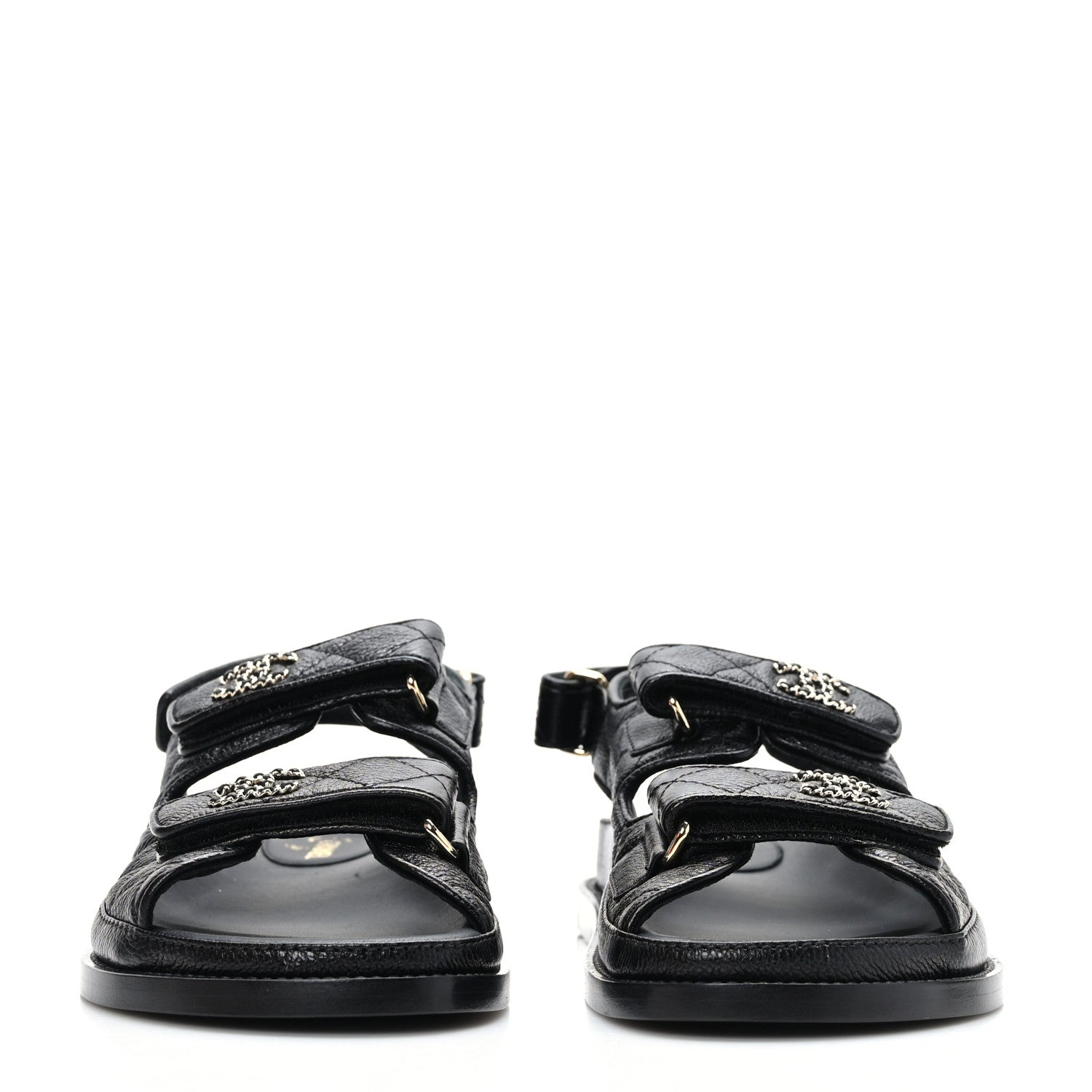 Chanel Grained Calfskin Velcro Dad Sandals 35.5 Black 2 of 8