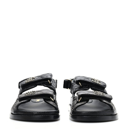 Chanel Grained Calfskin Velcro Dad Sandals 35.5 Black 2 of 8