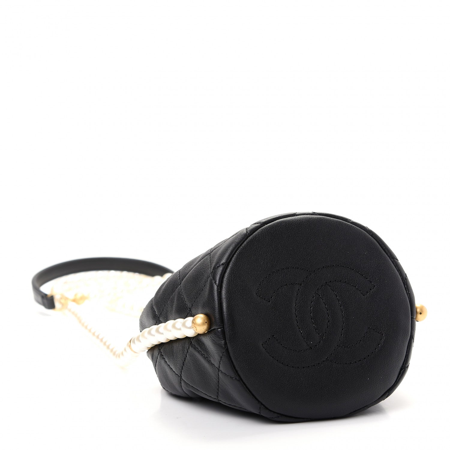 Chanel Calfskin Quilted Pearl Mini About Pearls Drawstring Bucket Bag Black 4 of 10