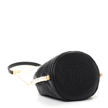 Chanel Calfskin Quilted Pearl Mini About Pearls Drawstring Bucket Bag Black 4 of 10