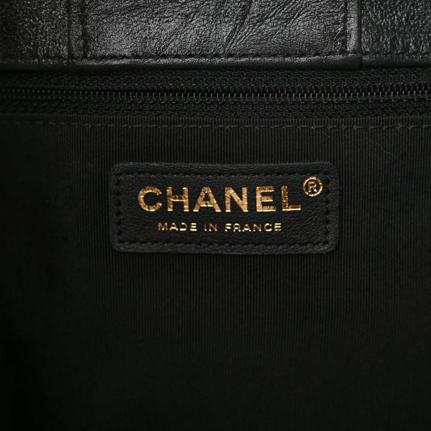 Iridescent Calfskin Chevron Quilted Shopping Tote Black