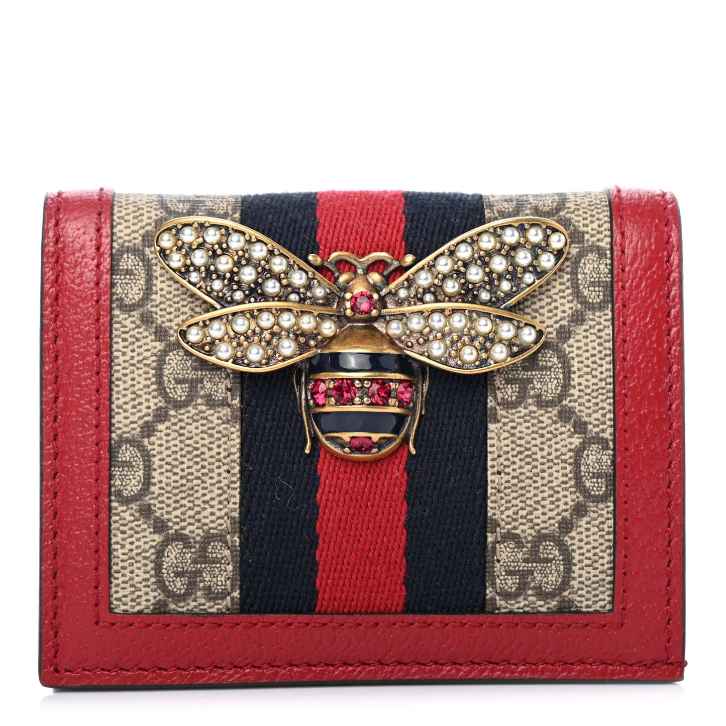 GG Supreme Monogram Queen Margaret Card Case Red