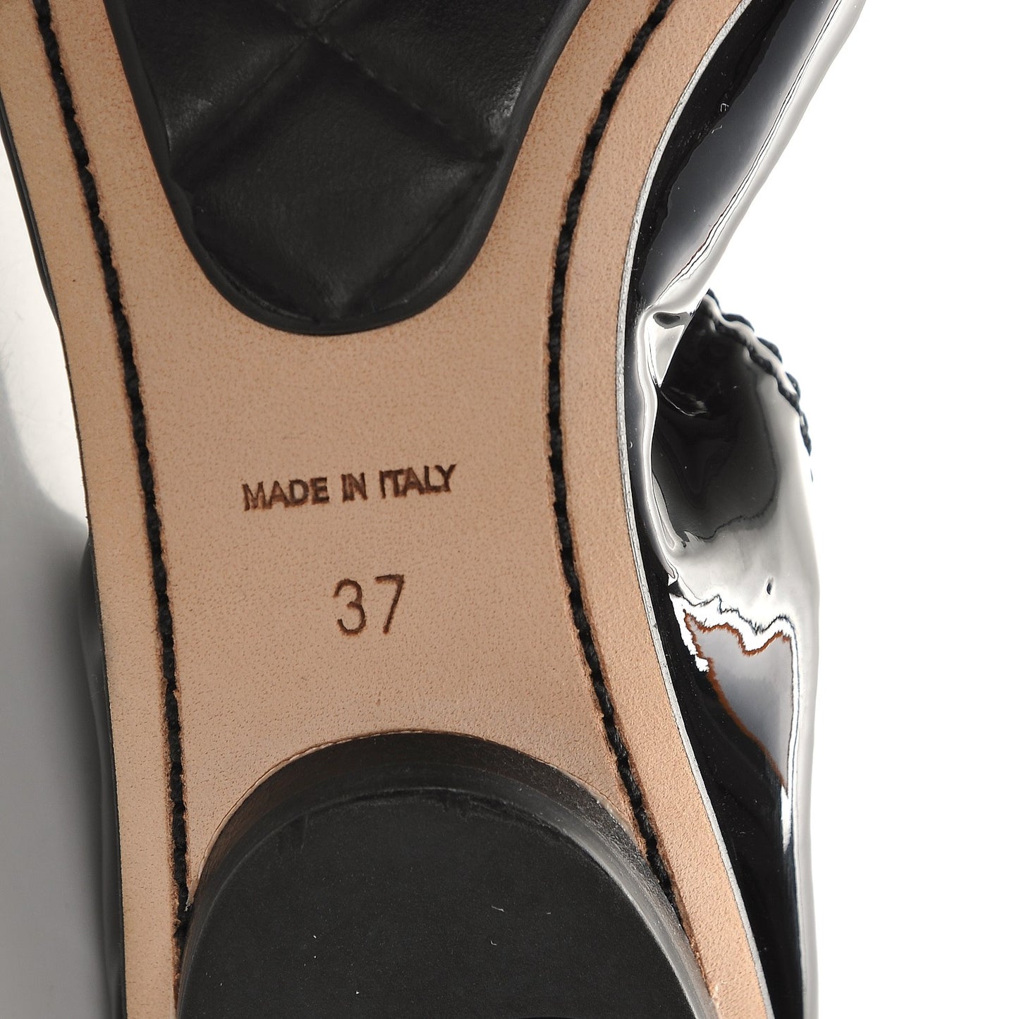 Patent Calfskin Elastic Cap Toe Ballerina Flats 37 Black Beige