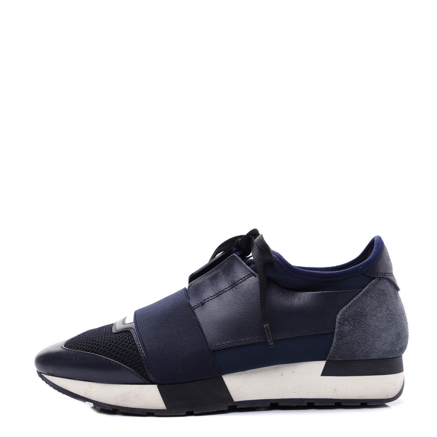 Balenciaga Calfskin Neoprene Mesh Womens Race Runner Sneakers 38 Bleu Nuit 1 of 11