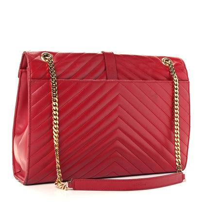 Saint Laurent Smooth Calfskin Matelasse Chevron Large Monogram Satchel Red 3 of 12