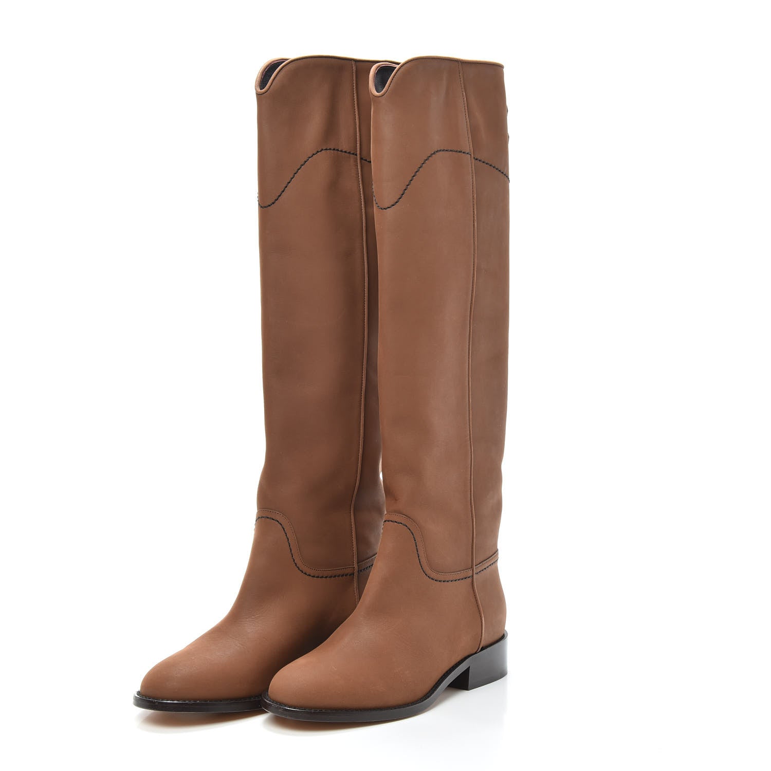 Chanel Calfskin Ascot CC Knee High Boots 35 Light Brown 3 of 6