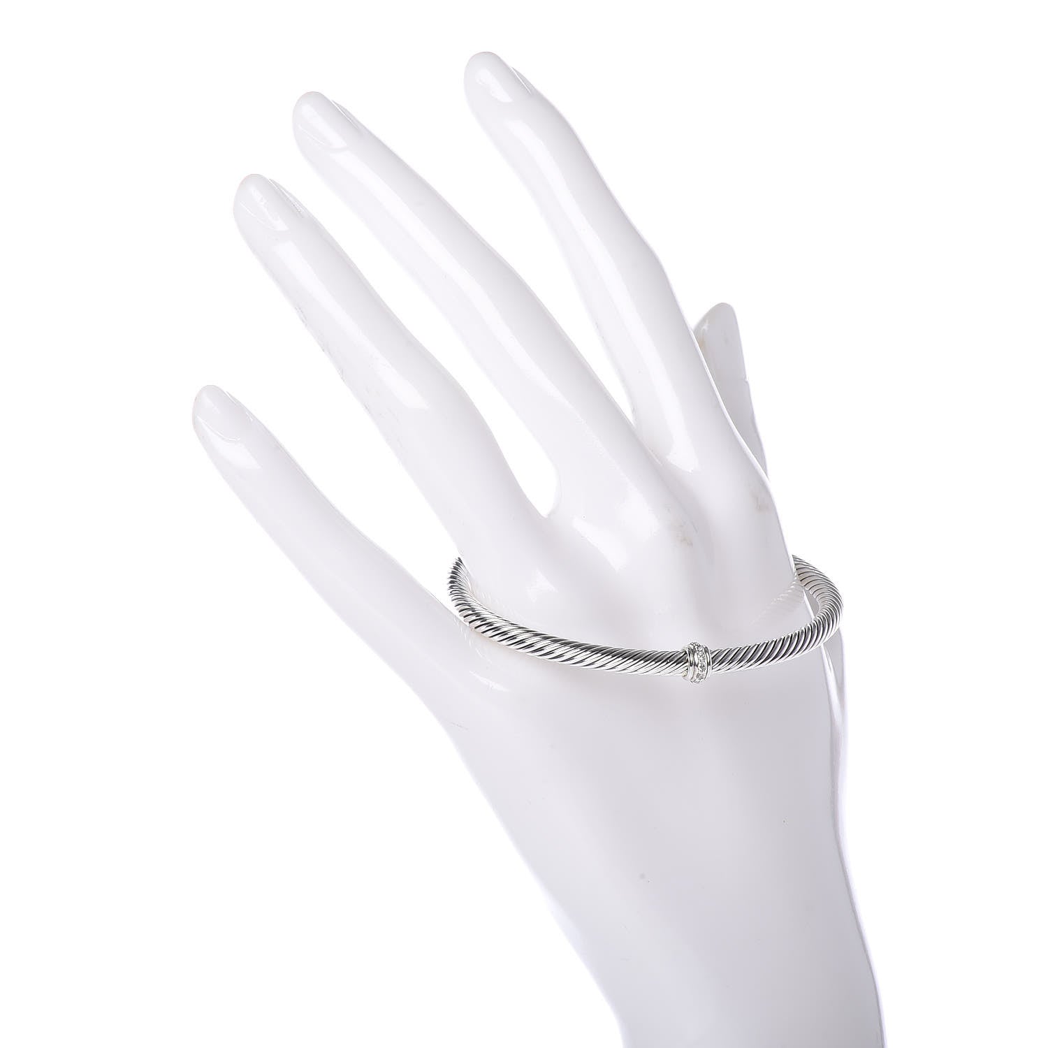 David Yurman Sterling Silver Diamond 4mm Cable Classics Single Station Bracelet 2 of 4