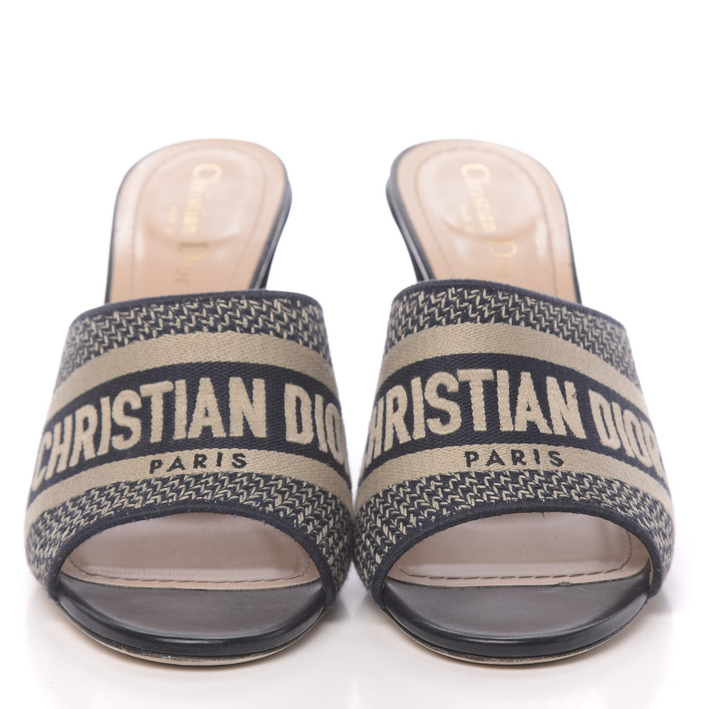Cotton Embroidered D-Way Heeled Slide Sandal 41 Dark Blue