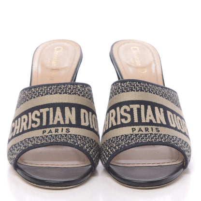 Christian Dior Cotton Embroidered D-Way Heeled Slide Sandal 41 Dark Blue 2 of 9