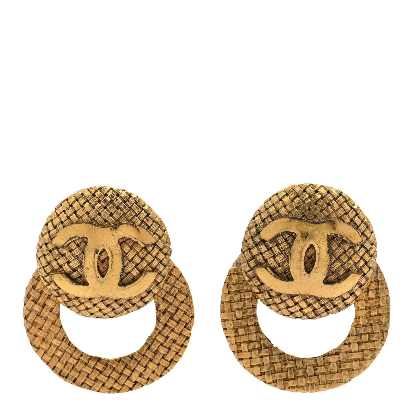 CC Woven Clip On Drop Earrings Gold