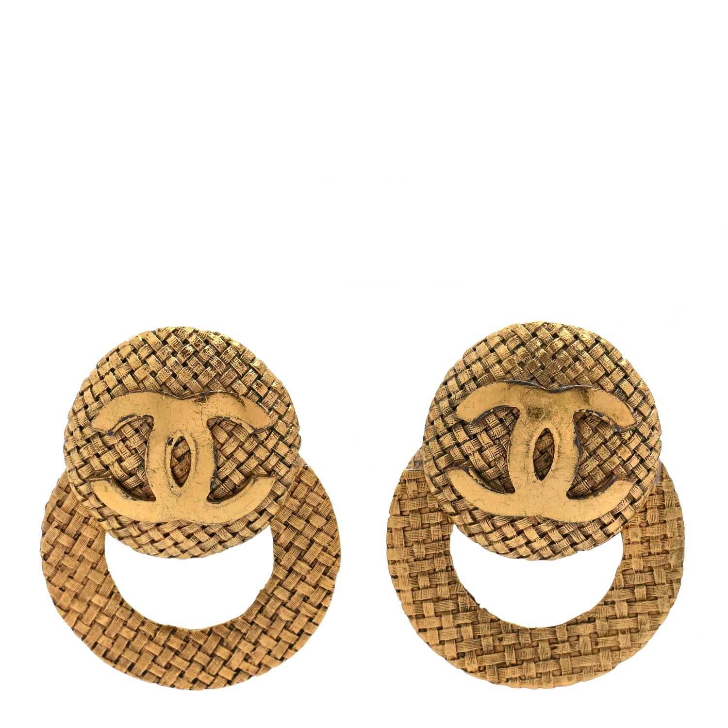 Chanel CC Woven Clip On Drop Earrings Gold 1 of 5