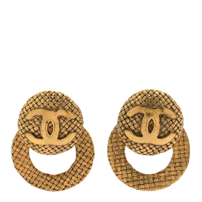 Chanel CC Woven Clip On Drop Earrings Gold 1 of 5