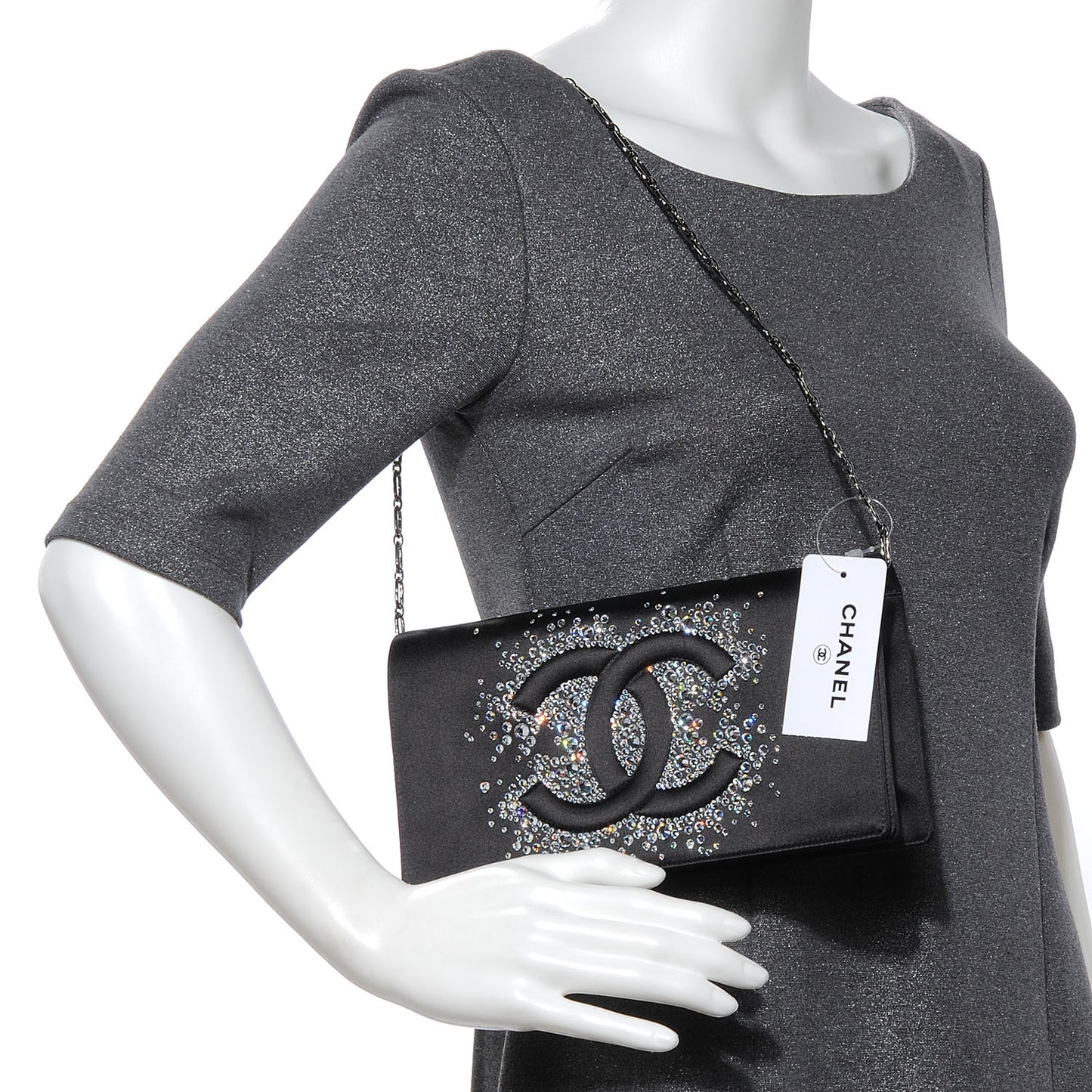 Satin Diamante Evening Clutch Bag Black