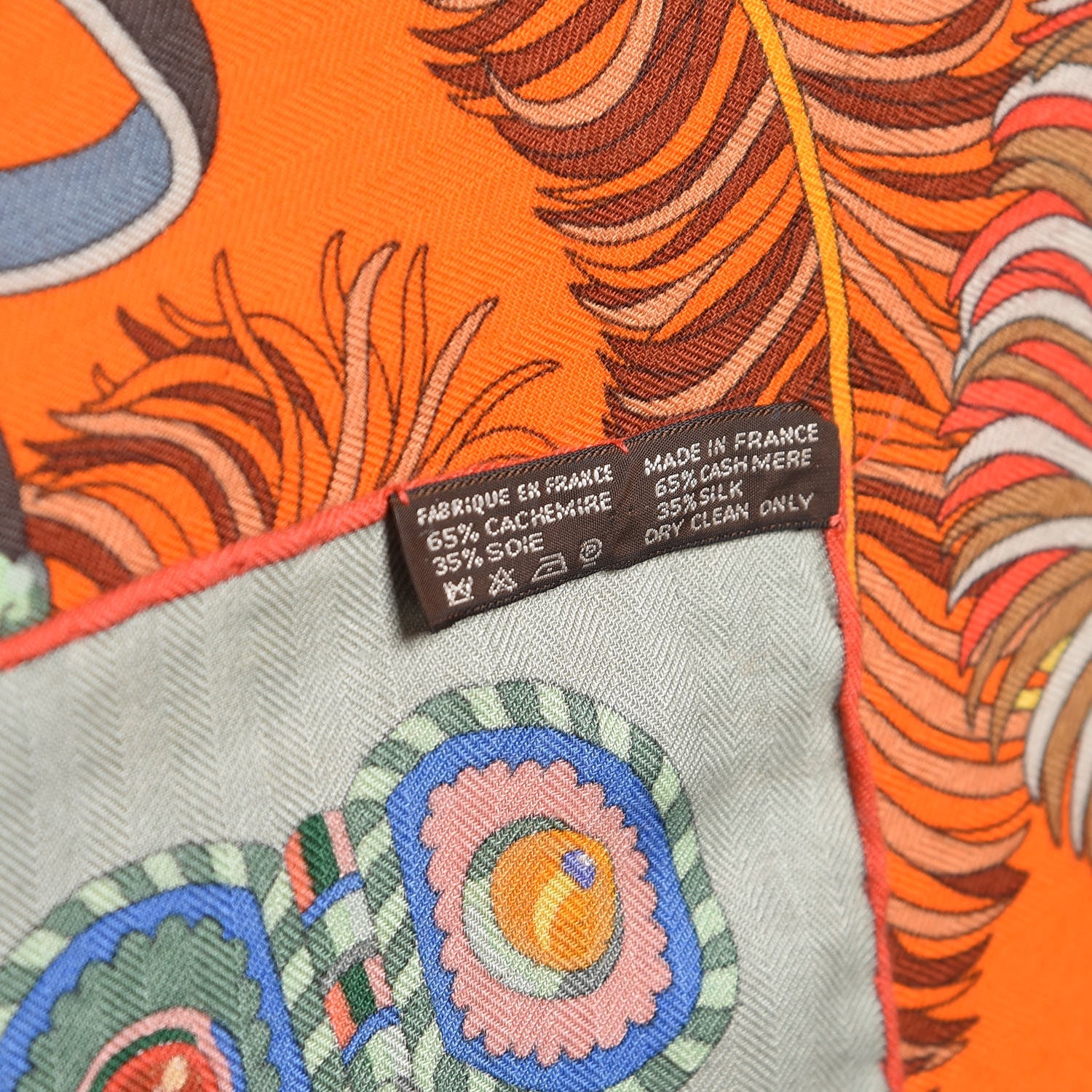 Hermes Cashmere Silk Sous L'Egide De Mars Shawl 140 Orange Bronze Bleu 6 of 6