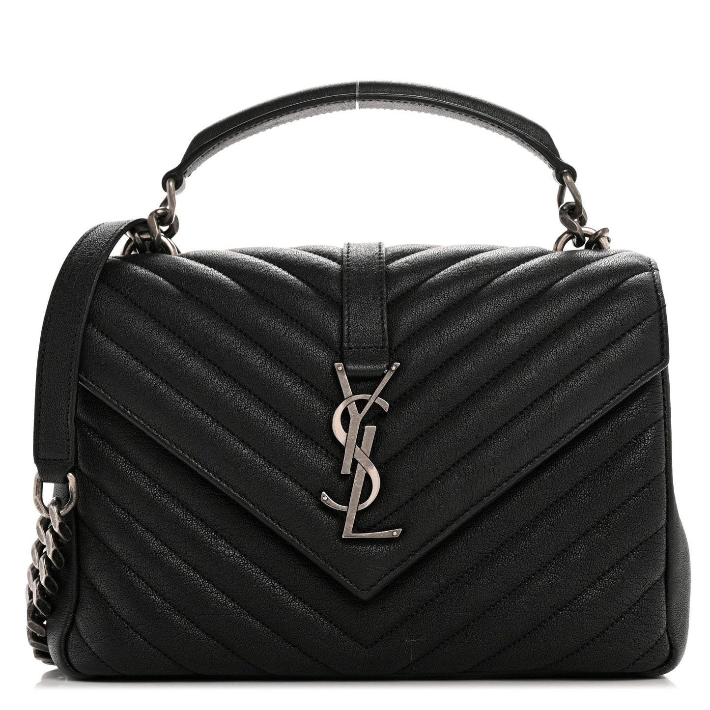 Sheepskin Matelasse Chevron Monogram Medium College Bag Black