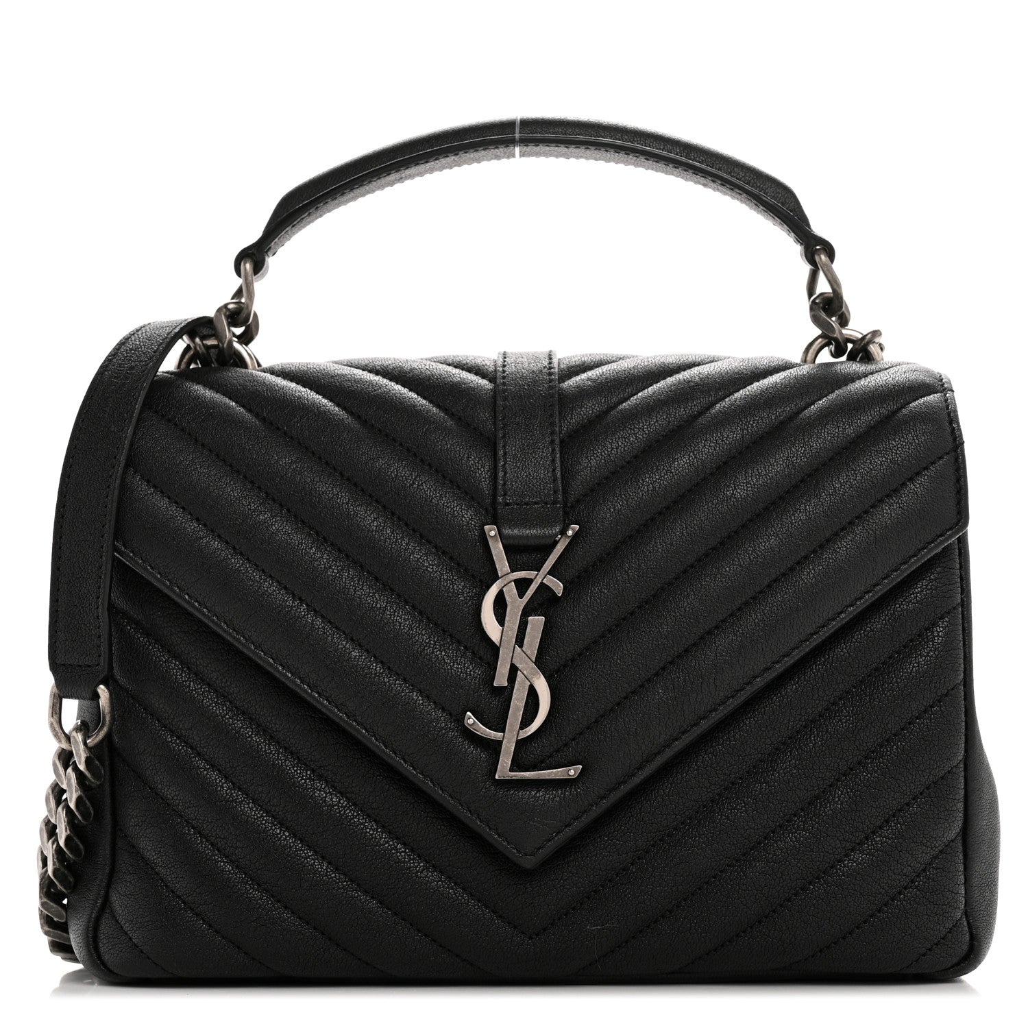 Saint Laurent Sheepskin Matelasse Chevron Monogram Medium College Bag Black 1 of 11