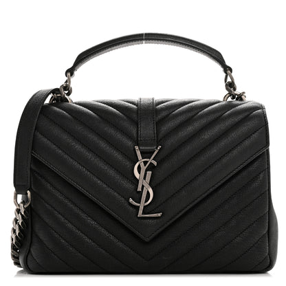 Saint Laurent Sheepskin Matelasse Chevron Monogram Medium College Bag Black 1 of 11