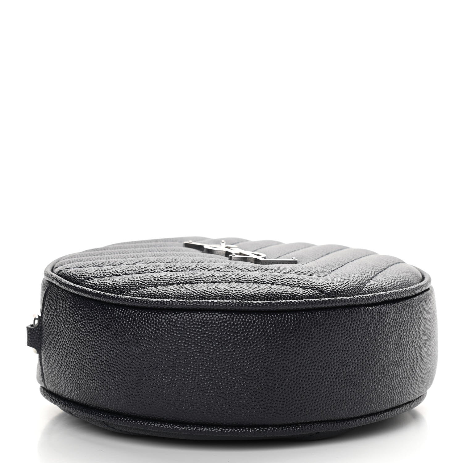 Saint Laurent Grain De Poudre Matelasse Chevron Quilted Round Vinyle Camera Bag Deep Marine 4 of 11