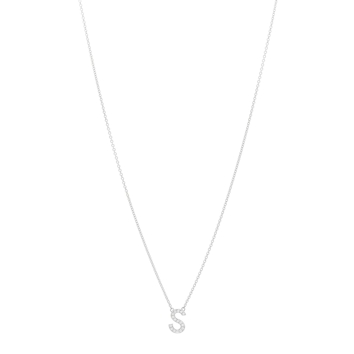 Platinum Diamond Letter S Pendant Necklace