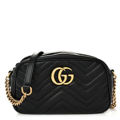 Gucci Calfskin Matelasse Small GG Marmont Chain Shoulder Bag Black 1 of 11