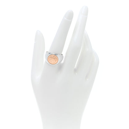 Hermes Sterling Silver 18K Rose Gold PM Ex-Libris Signet Ring 60 9 2 of 5