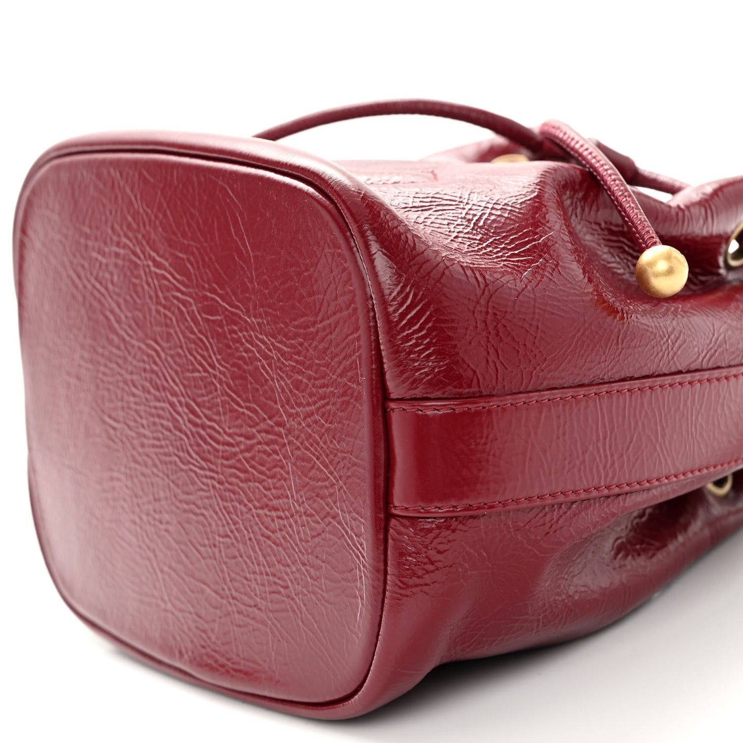 Shiny Aged Calfskin CC Chain Mini Drawstring Bag Red
