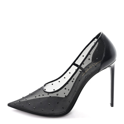 Saint Laurent Rhinestone Mesh 105 Anja Pumps 39.5 Black 1 of 9