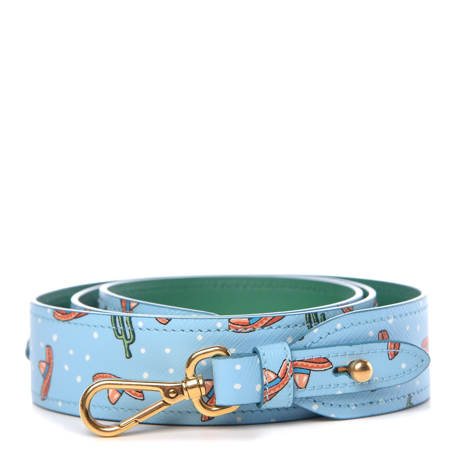 Prada Saffiano Sombrero Cactus Print Strap Azzurro 1 of 5