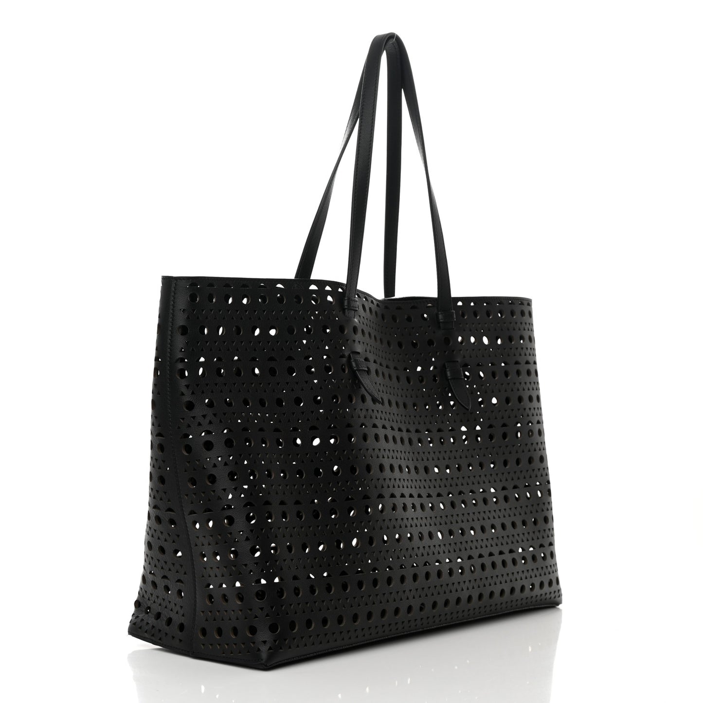 Lux Calfskin Optical Perforated Laser Cut Mina 44 Tote Black