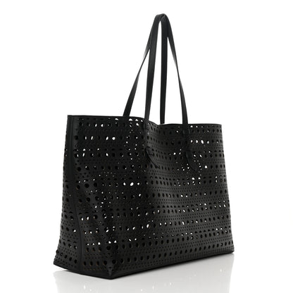 Alaia Lux Calfskin Optical Perforated Laser Cut Mina 44 Tote Black 4 of 11