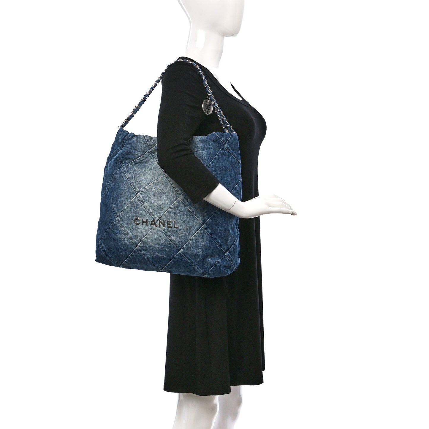 Denim Quilted Chanel 22 Blue